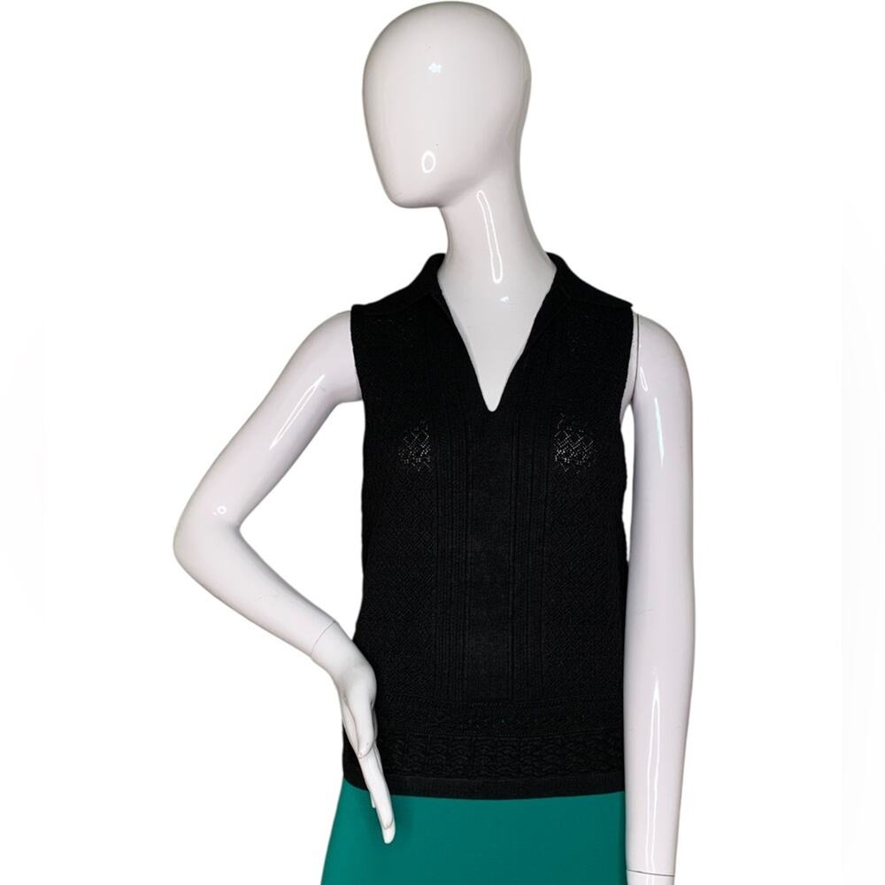 Elie. Elie Tahari NWT Fine Knit Sleeveless Collared Top Black Size XS